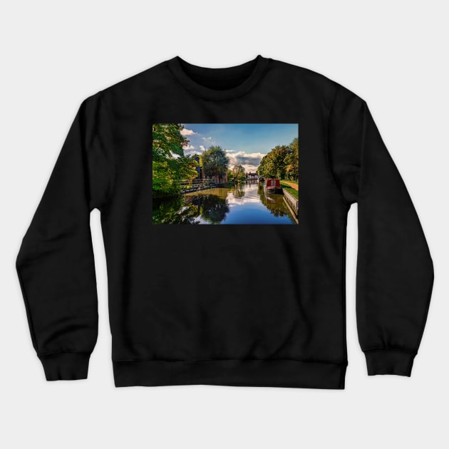 Narrowboat at West Mills Newbury Crewneck Sweatshirt by IanWL